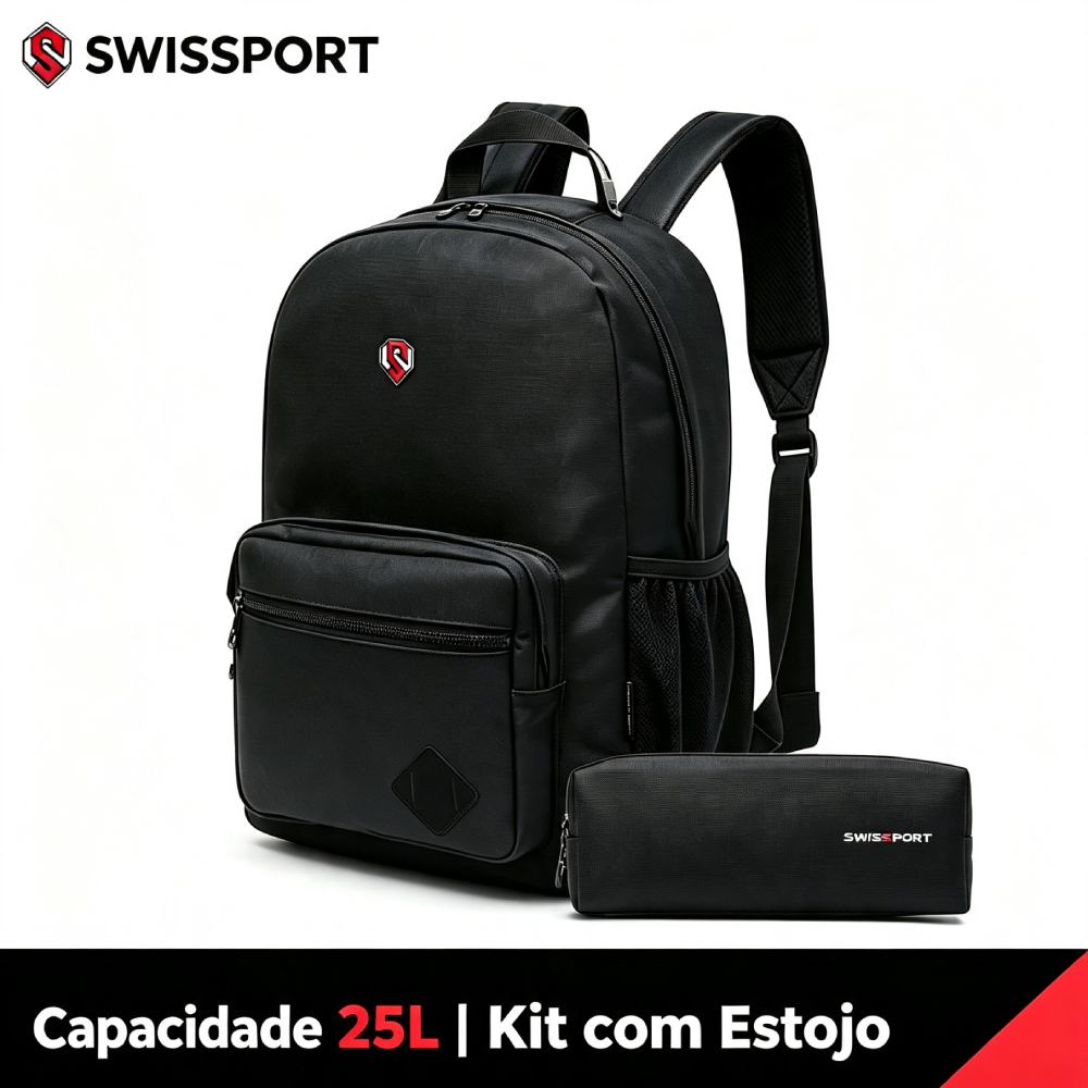 Kit Mochila Escolar Com Estojo Reforçada Moderna Swissport — Bolsas e Mochilas