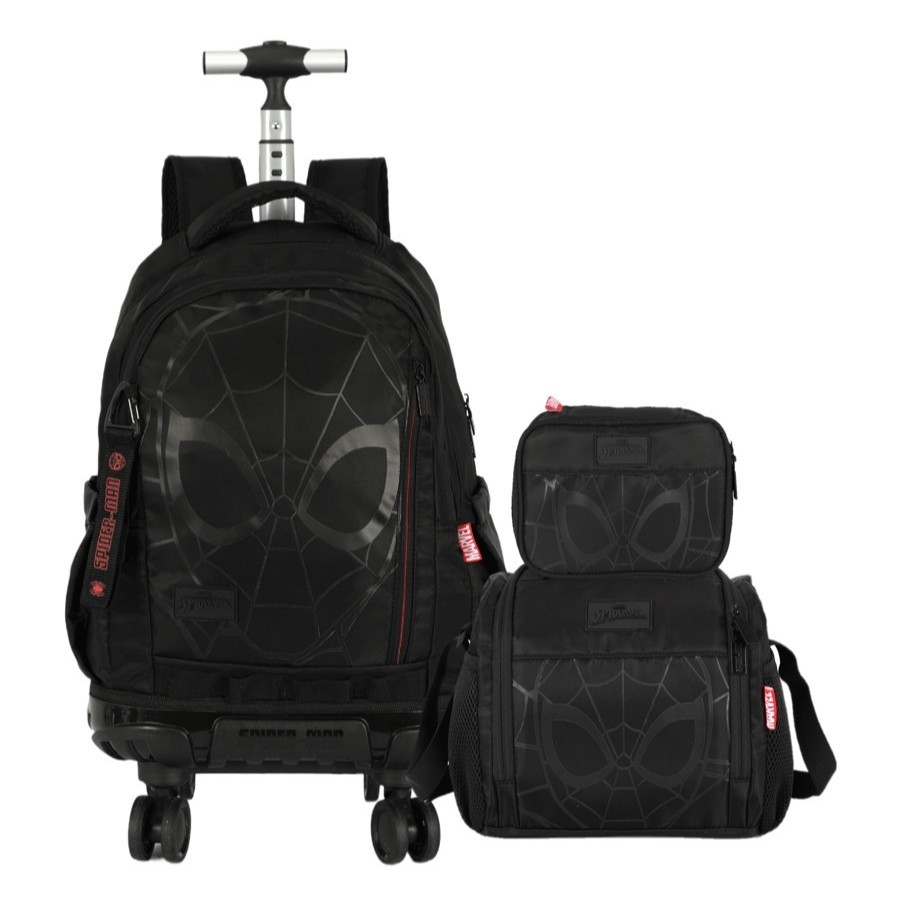 Kit Mochila Escolar com Rodinhas, Lancheira e Estojo Homem-Aranha