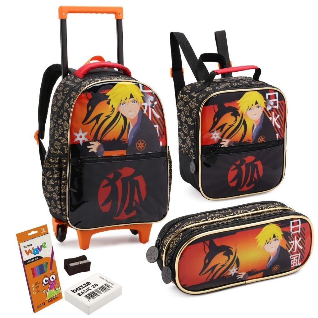 Kit Mochila Escolar Infantil com Rodinhas, Lancheira e Estojo Duplo — Bolsas e Mochilas