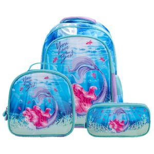 Kit Mochila Escolar Infantil de Rodinhas Menina Bolsa Resistente