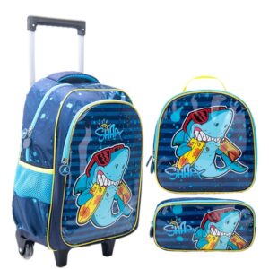 Kit Mochila Escolar Infantil de Rodinhas Menina Bolsa Resistente