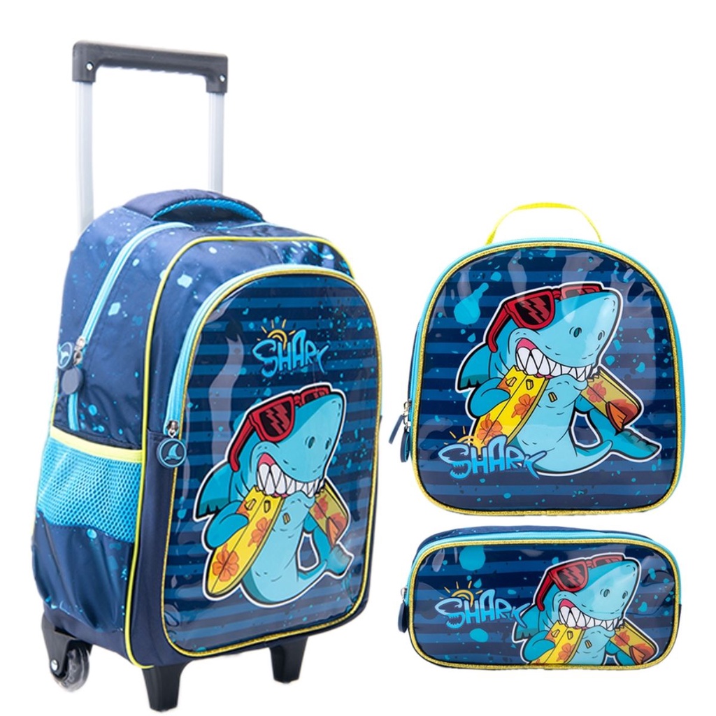 Kit Mochila Escolar Infantil de Rodinhas Menina Bolsa Resistente