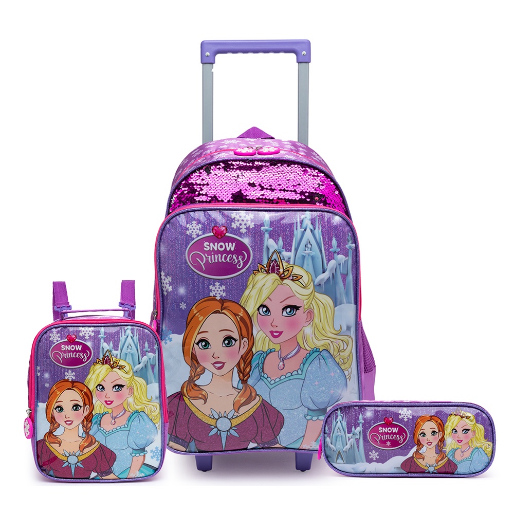 Kit Mochila Escolar Infantil Estilo Princesa Rodinha Estojo Lancheira — Bolsas e Mochilas