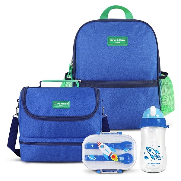 Kit Mochila Escolar, Lancheira Térmica, Pote p Lanche e Garrafa 460ml