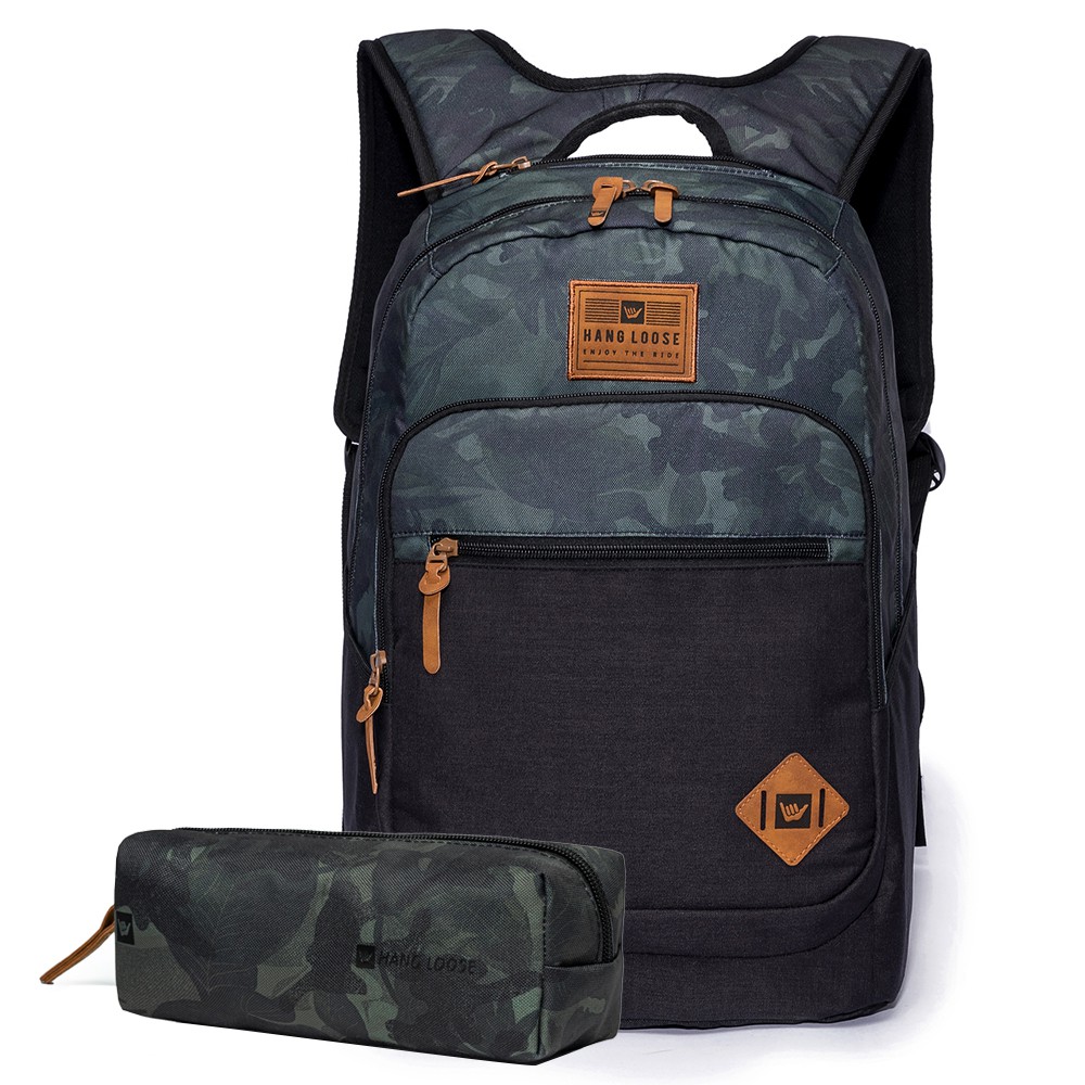 Kit Mochila Estojo Escolar Camuflado Hang Loose Original