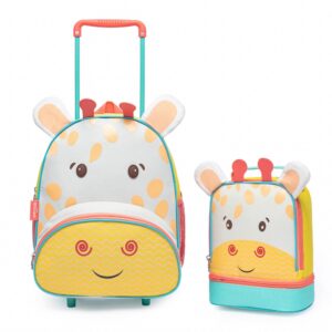 Kit Mochila Girafinha Pré Escola Crêche Bolsos lateral Rodinha Alça