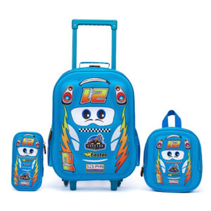 Kit Mochila Infantil Carrinho Lancheira Espaçosa Estojo 3D Reforçada