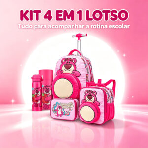 Kit Mochila Infantil Rodinha Lancheira Estojo Garrafa Lotso Toy Story