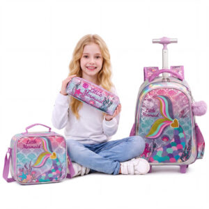 Kit Mochila Lancheira Estojo Rodinhas Menina Escolar