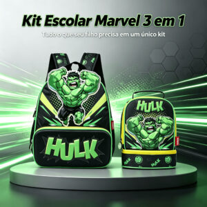 Kit Mochila Lancheira Hulk Infantil Escolar Masculino Marvel