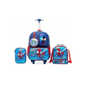 Kit Mochila Rodinha Marvel Lancheira Estojo Escolar Infantil Spider