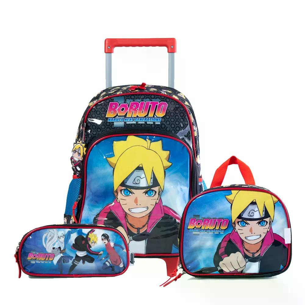 Kit Mochila Rodinhas Lancheira Estojo Premium Boruto
