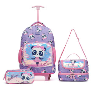 Kit Mochila Rodinhas Lancheira Estojo Reforçada Yupe Rosa