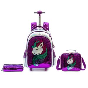 Kit Mochila Rodinhas Lancheira Térmica Unicórnio Estojo Menina Escolar