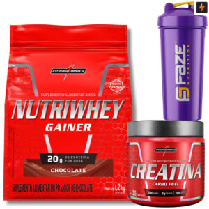 Kit Nutri Whey Gainer Protein Refil 1,2kg Creatina CarboFuel 300g