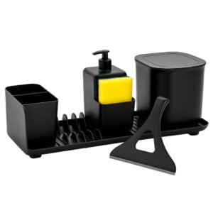 Kit Organizador de Pia Completo com Rodinho Bucha Dispenser Lixeira