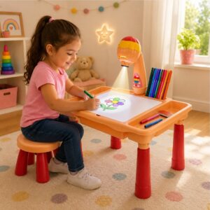 Kit P Crianças Cadeirinha e Mesinha Projetora Para Desenhar e Pintar