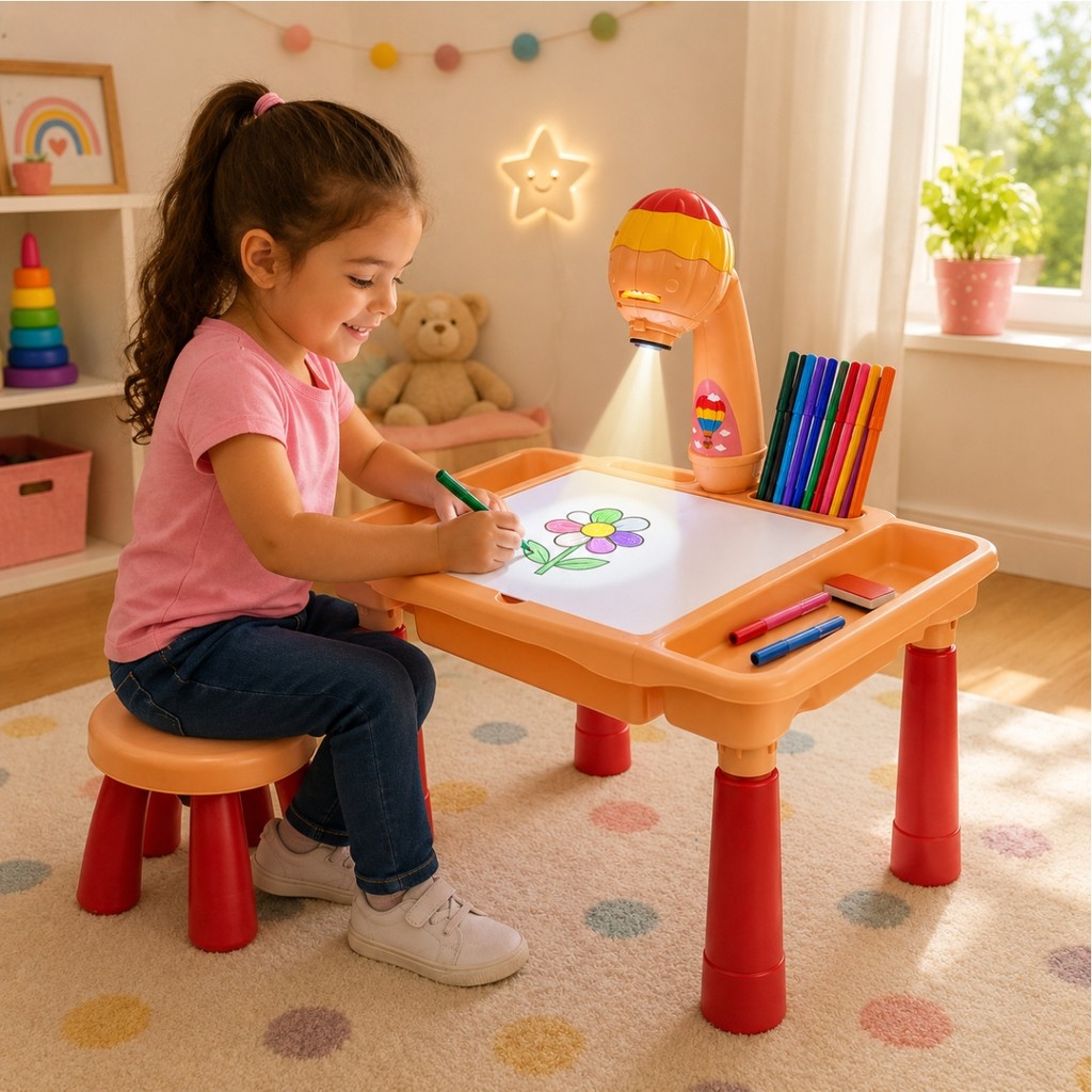 Kit P Crianças Cadeirinha e Mesinha Projetora Para Desenhar e Pintar — TV e Vídeo