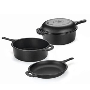 Kit Panela de Ferro Fundido Caçarola 3,5L Frigideira 1,5L Panela