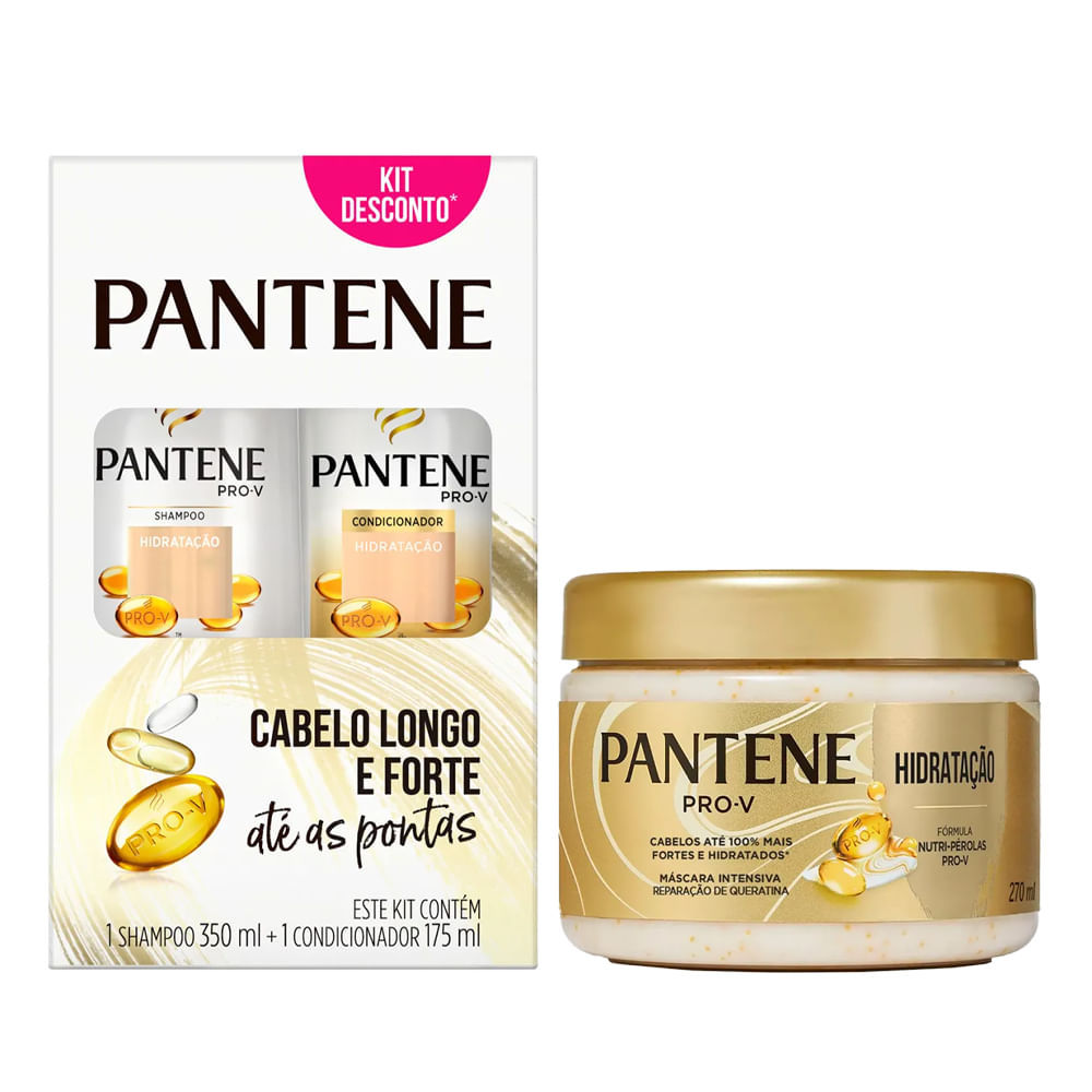 Kit Pantene Hidratação Shampoo 350ml Condicionador 175ml Máscara