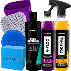 Kit Para Lavar Moto Pneu Pretinho Shampoo V-Floc Cera Tok Final