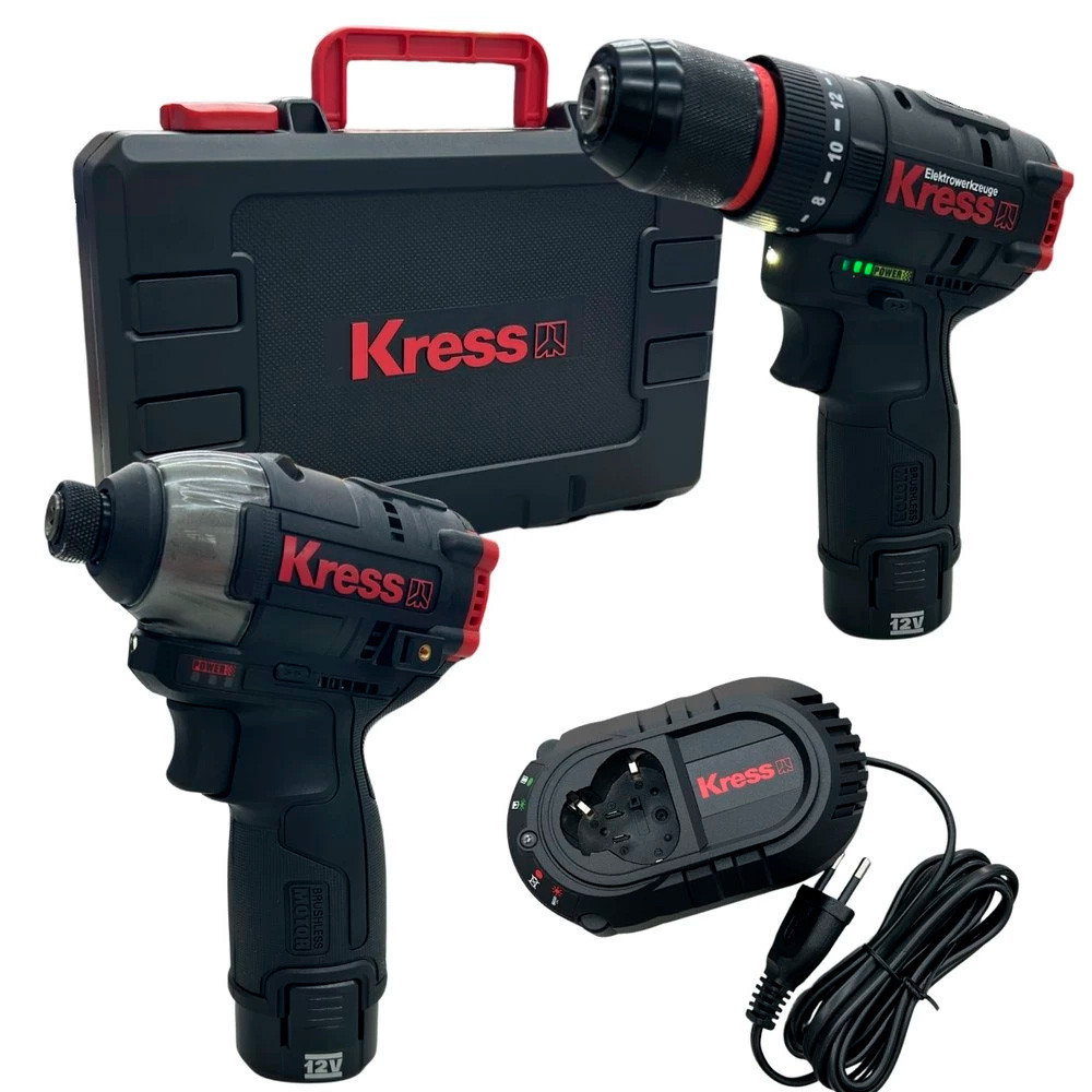 Kit Parafusadeira Furadeira de Impacto Brushless Profissional Kress 2 — Celulares e Acessórios