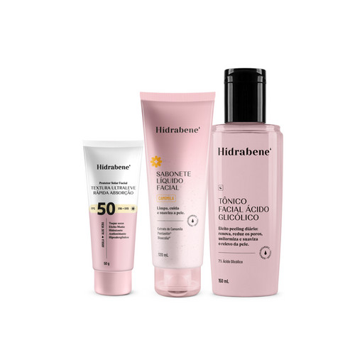 Kit Peeling Glow Up Hidrabene Tônico Ácido Glicólico 7% Sabonete