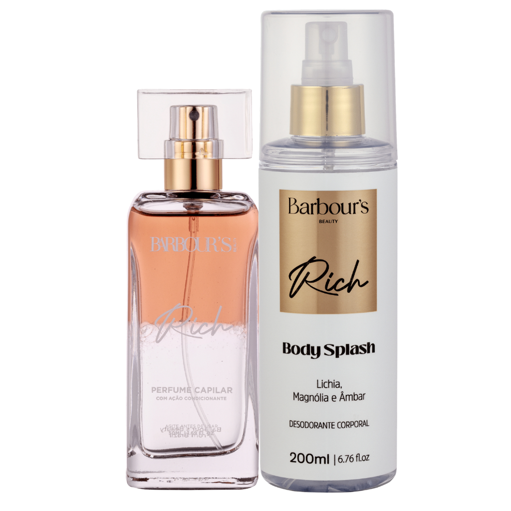 Kit Perfume Capilar 50ml e Body Splash Rich 200ml Barbour's Beauty