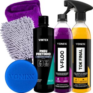 Kit Pneu Pretinho Shampoo V-Floc Cera Tok Final Carnauba Vonixx Líder