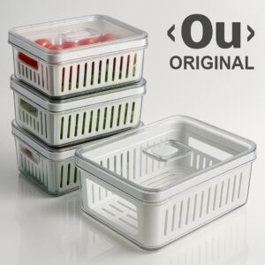 Kit Pote Organizador de Geladeira Com Escorredor Cesto Tampa Multiuso