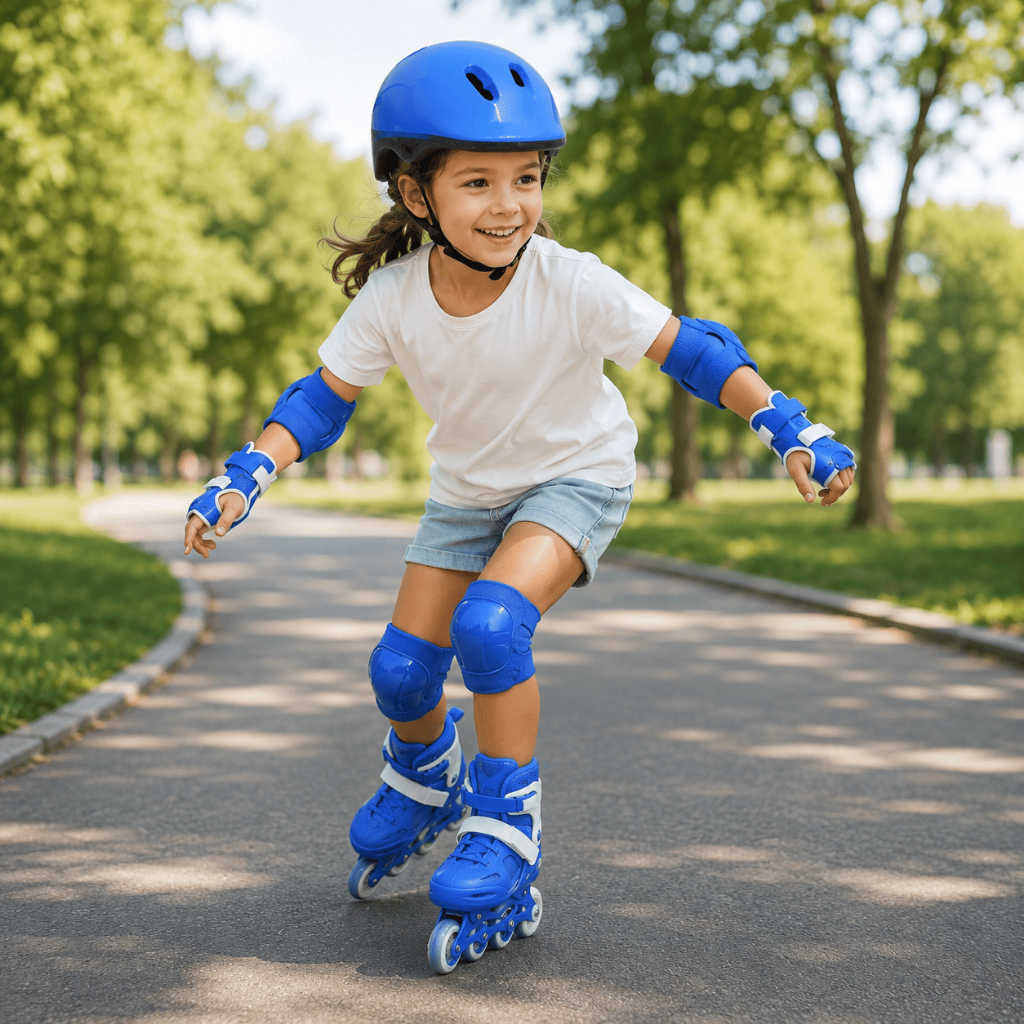 Kit Proteção Capacete Joelheira Cotoveleira Infantil Azul — Ortopedia