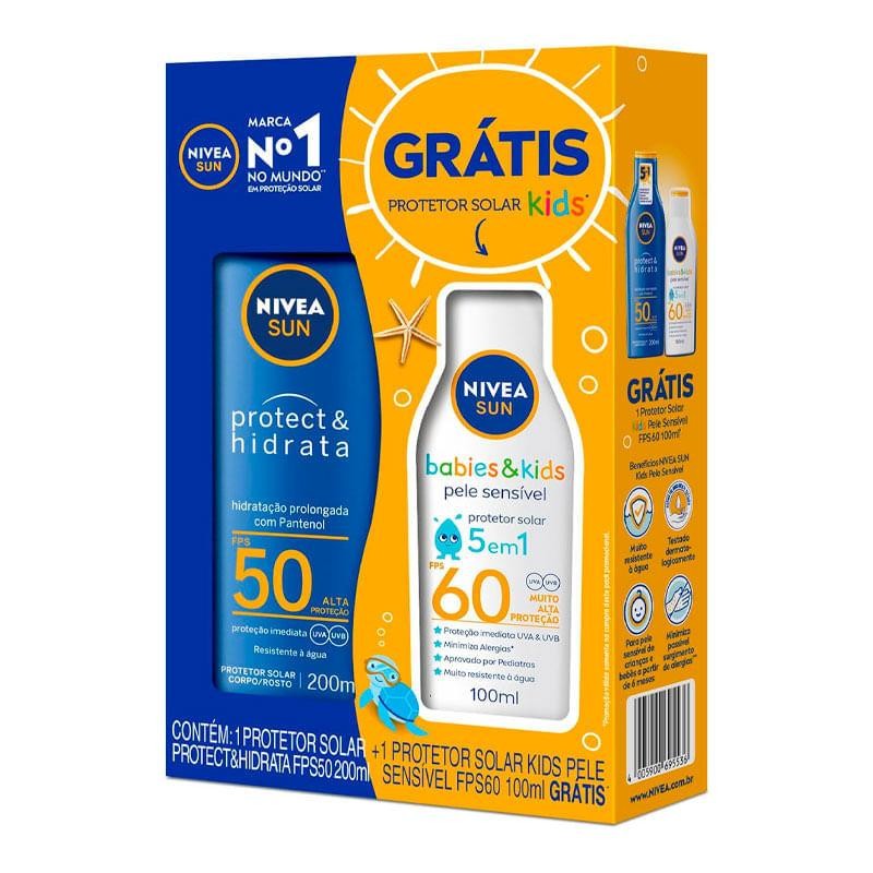 Kit Protetor Solar Facial Nivea Sun Protect Hidrata 200ml Corporal