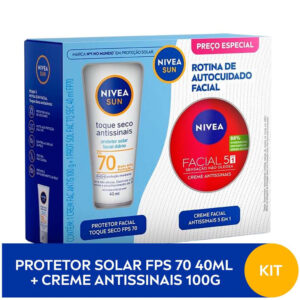 Kit Protetor Solar Nivea Sun Toque Seco Antissinais Fps 70 40ml e