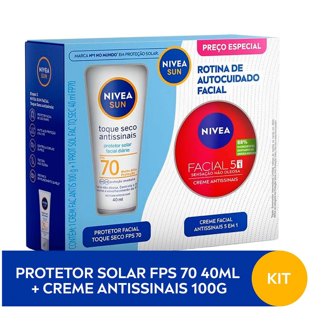 Kit Protetor Solar Nivea Sun Toque Seco Antissinais Fps 70 40ml e