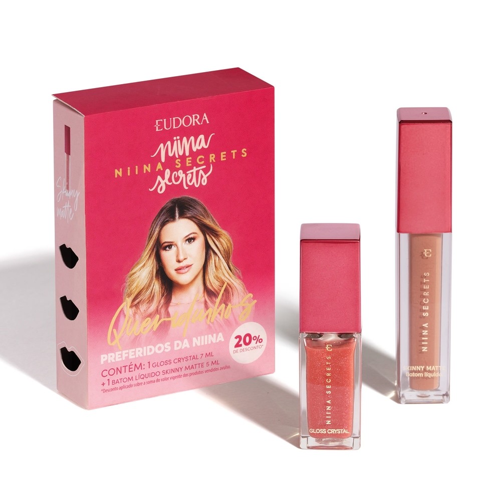Kit Queridinhos da Niina: Batom Líquido Matte 5ml Gloss Crystal 7ml