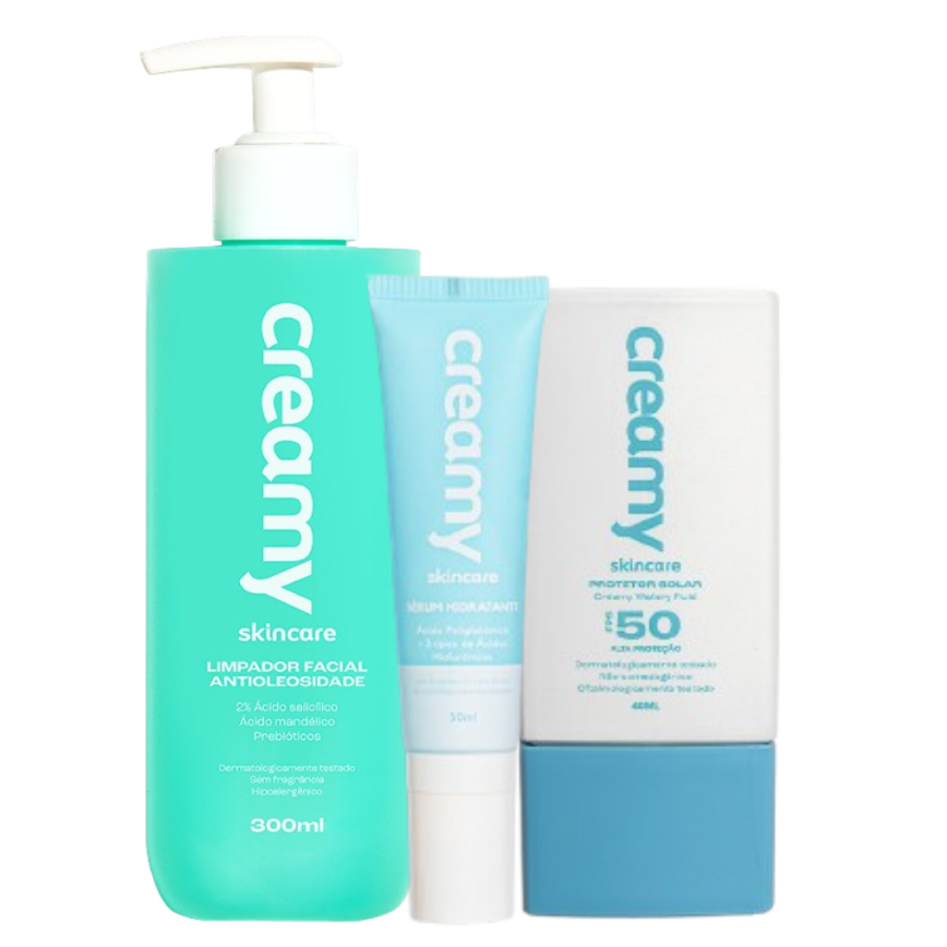 Kit Rotina Básica Limpador Antioleosidade Sérum Hidratante Protetor — Skincare