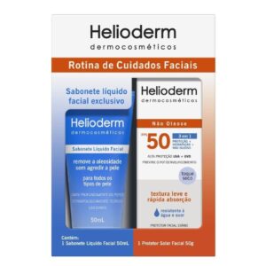 Kit Sabonete Liquido Facial Helioderm 50ml Protetor Solar Facial 50g
