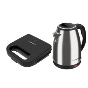 Kit Sanduicheira Elétrica Preta Chaleira Elétrica Inox Unitermi