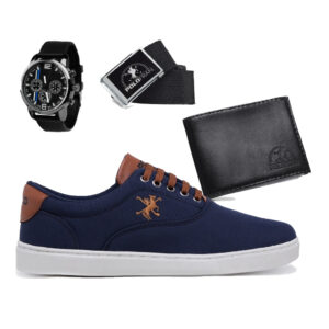 Kit Sapatênis Polo Fran Casual Cano Baixo Relógio Carteira Cinto Miami