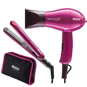 Kit Secador de Cabelo Chapinha Philco Travel Shine com Necessaire