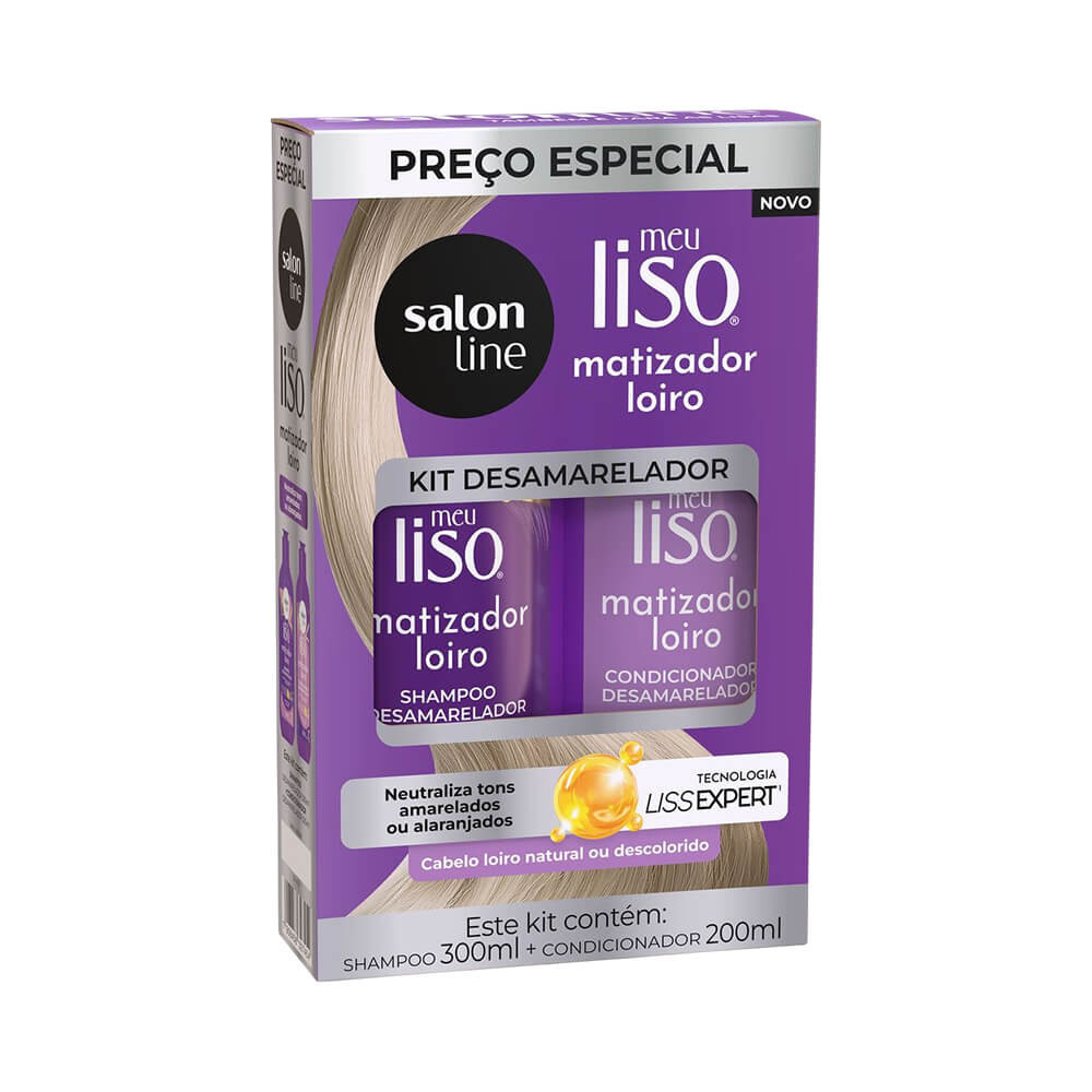 Kit Shampoo 300ml e Condicionador 200ml Meu Liso Matizador Salon Line — Cabelos