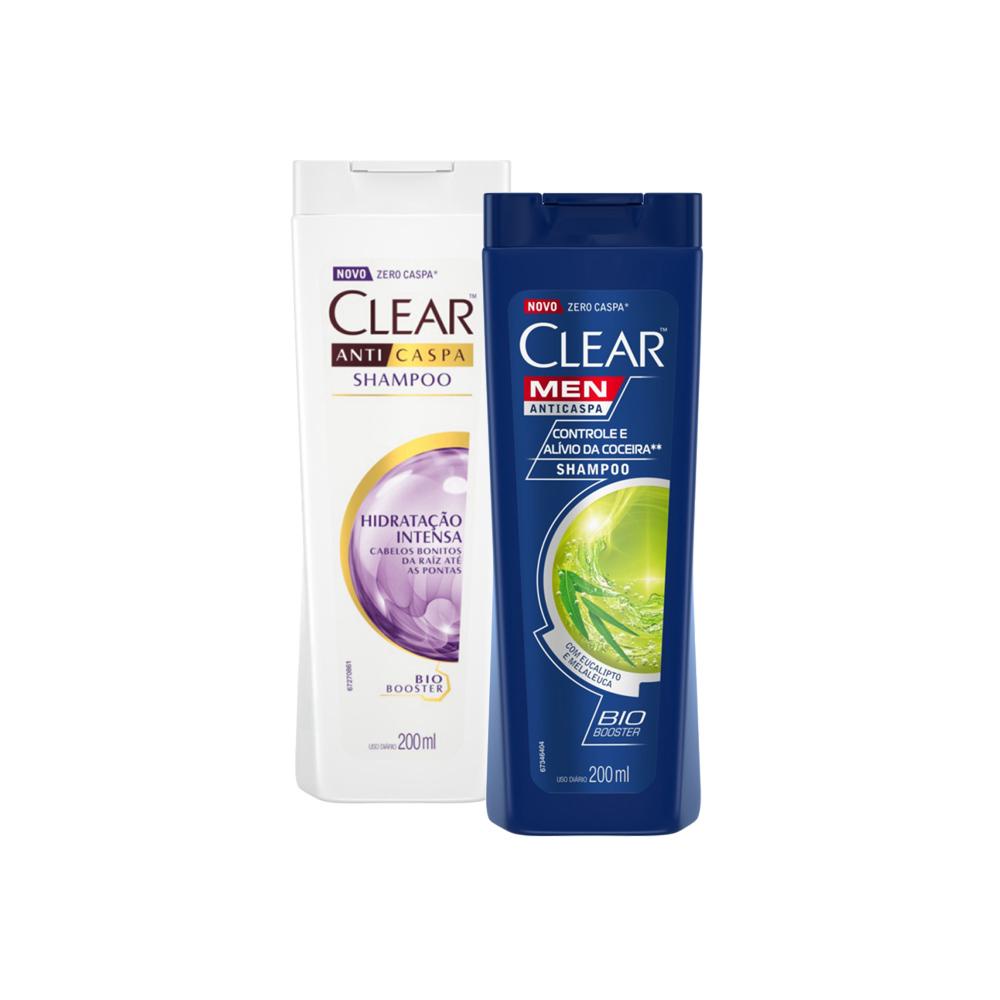 Kit Shampoo Anticaspa Clear Women 200ml Shampoo Anticaspa Clear Men — Cabelos