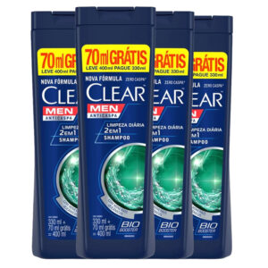 Kit Shampoo Clear Anti-Caspa Limpeza Diária 2 Em 1 Leve 400ml Pague