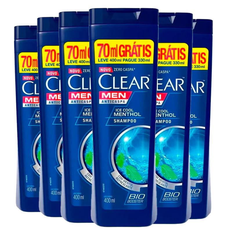 Kit Shampoo Clear AntiCaspa Ice Cool Menthol Leve 400ml Pague 330ml 6