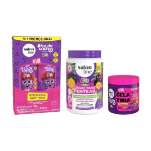 Kit Shampoo Condicionador Creme de Pentear 1KG e Gelatina 550g Uva — Cabelos
