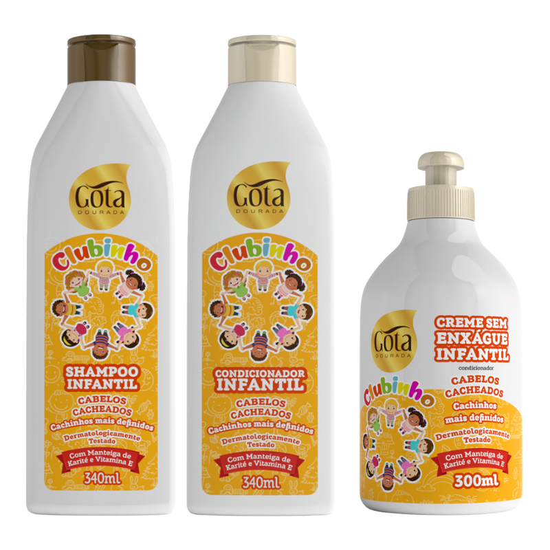 Kit Shampoo Condicionador e Creme de Pentear infantil Cachinhos Gota