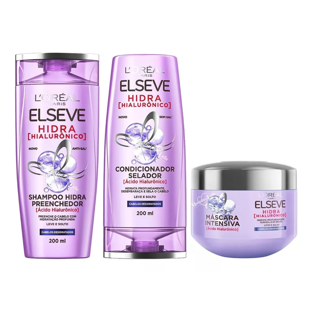 Kit Shampoo Condicionador Máscara Hidra Hialurônico Elseve