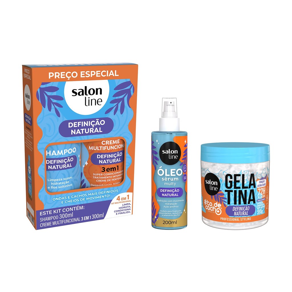 Kit Shampoo Creme Multifuncional e Óleo Sérum Gelatina Definição