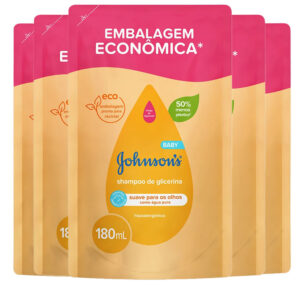Kit Shampoo Infantil Johnson’s Baby Refil Tradicional 180ml 5 unidades