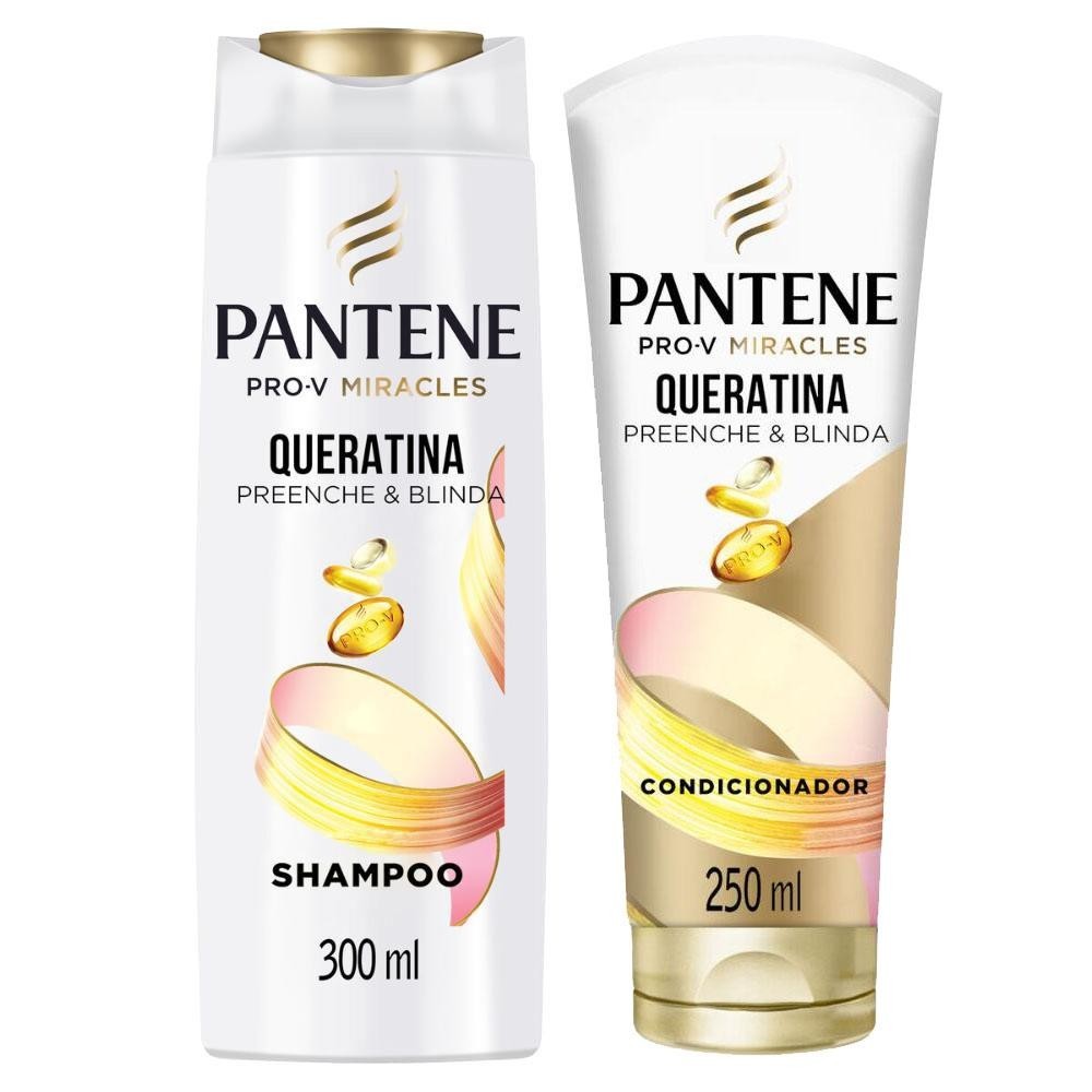 Kit Shampoo Pantene Queratina 300ml Condicionador Queratina 250ml — Cabelos
